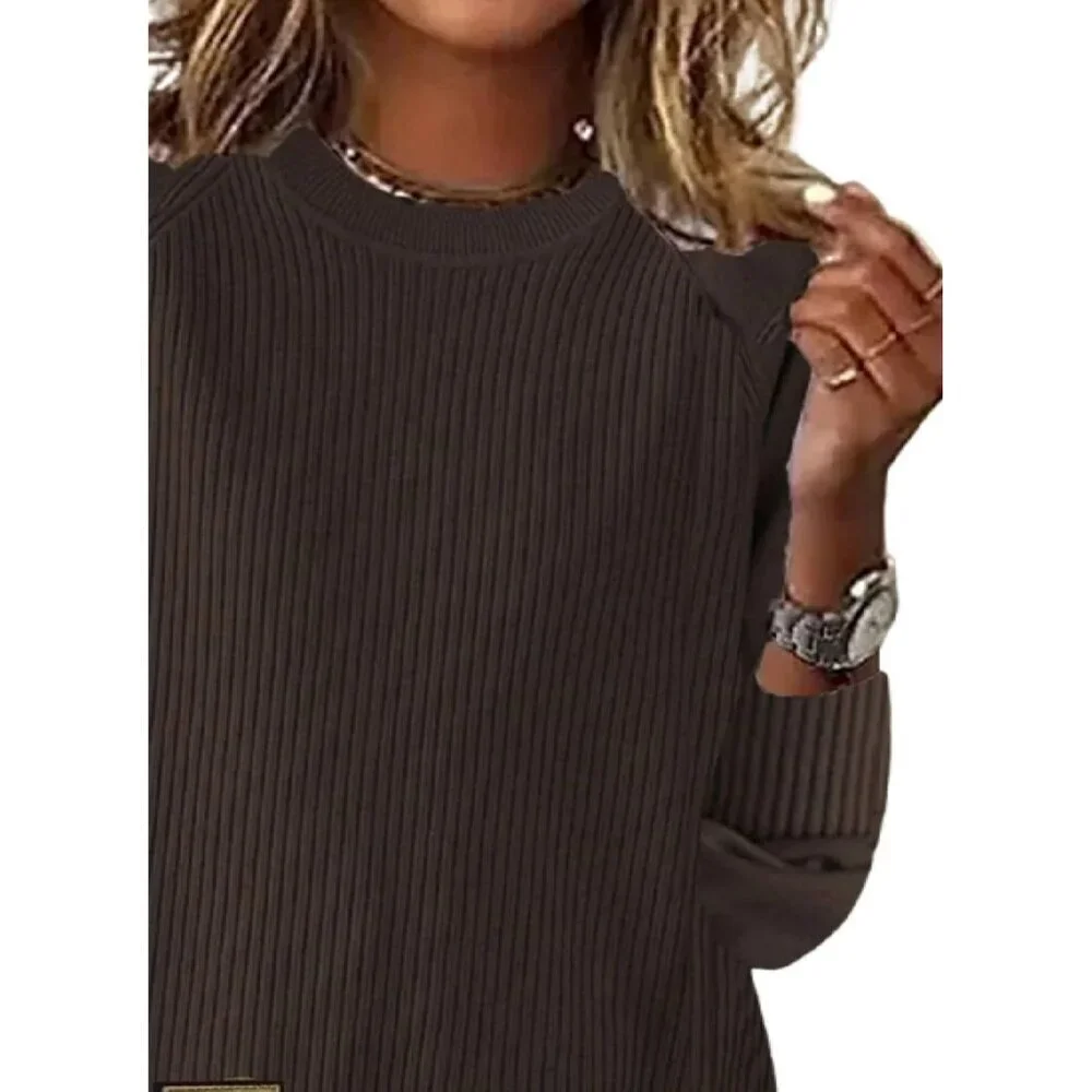 Women’s Crew Neck Sweater Cotton Acrylic Long Sleeve Casual Fall Winter - Picture 2 of 6